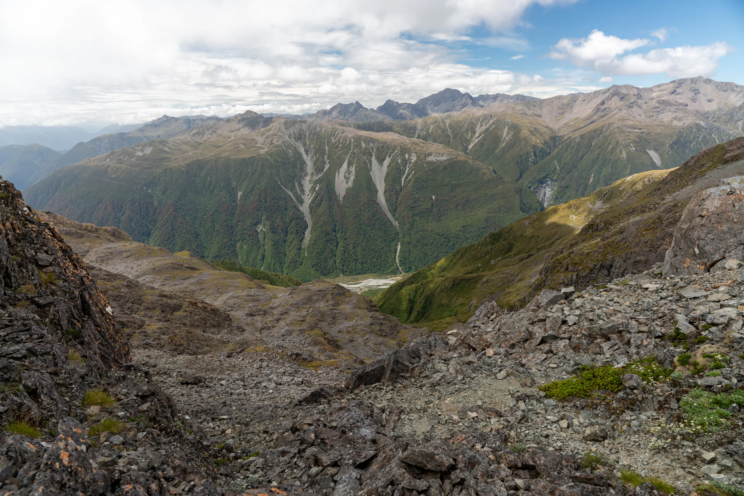 View of the Otira Valley from the ridge below the summit