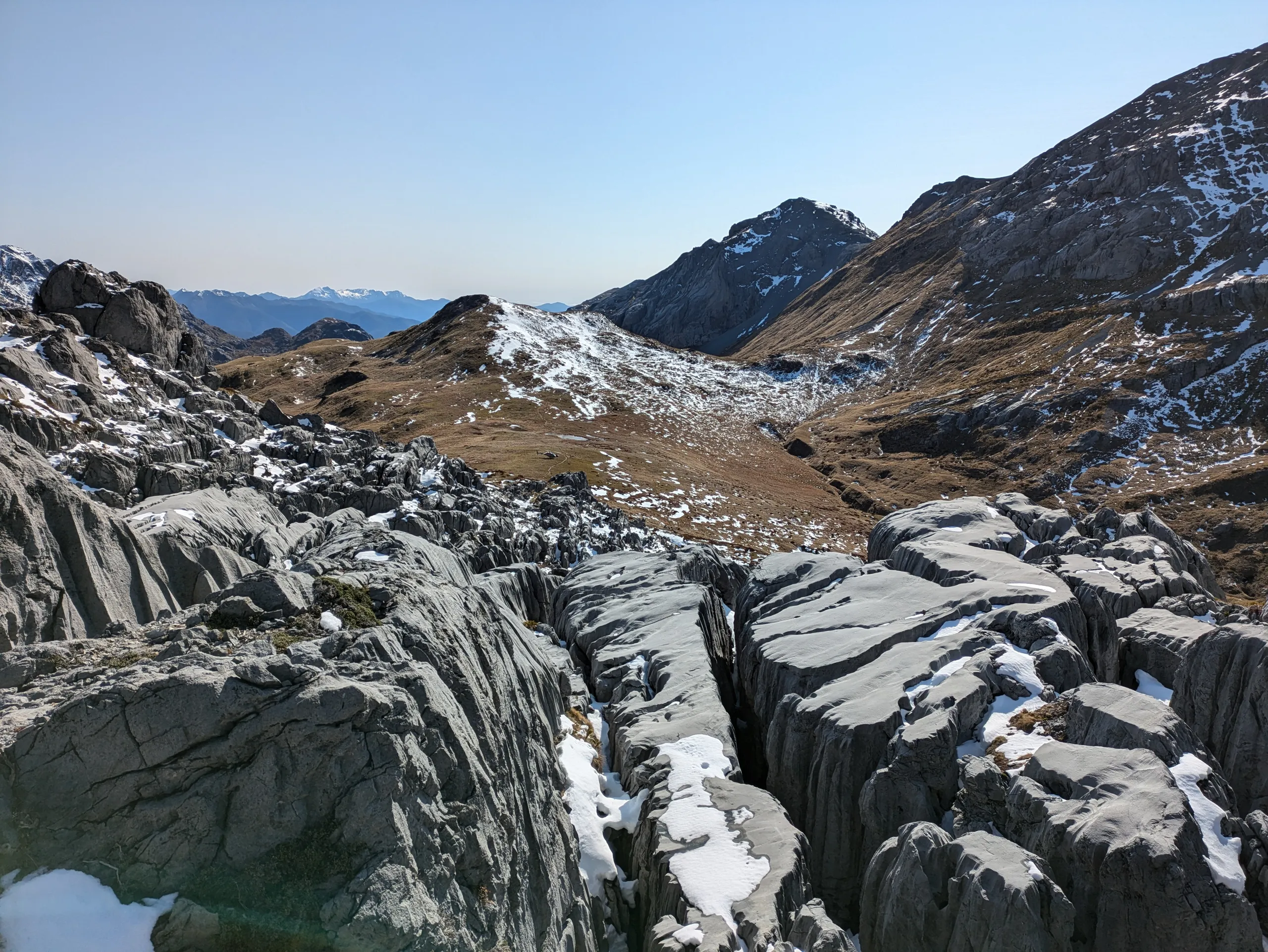 The ravines and rocky faces near the summit