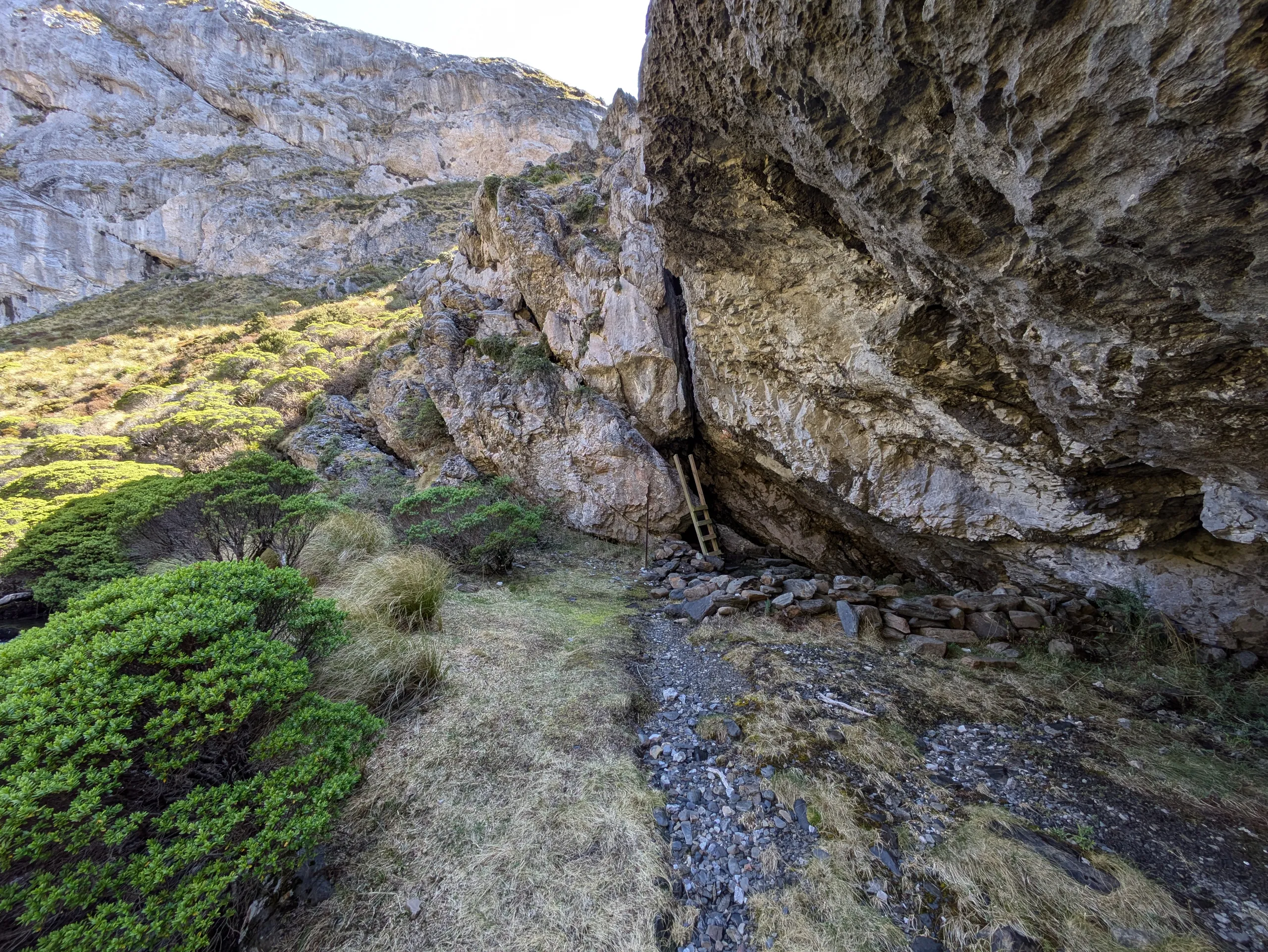 Rock bivvy a 10 minute walk above hut. I stopped by for a swim.